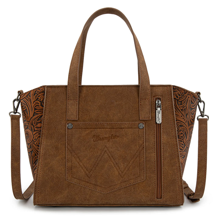 Wrangler Genuine Hair-On Cowhide Wide Tote/Crossbody- Brown