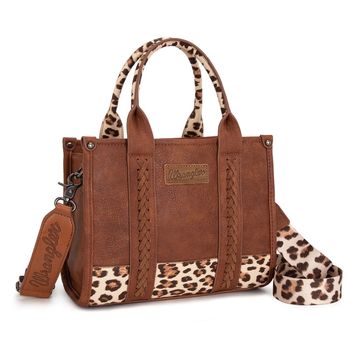 Wrangler Leopard Print Concealed Carry Tote/Crossbody-Brown