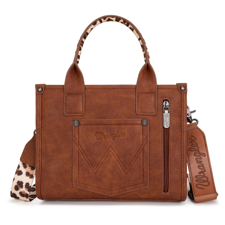 Wrangler Leopard Print Concealed Carry Tote/Crossbody-Brown
