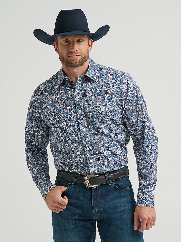 Wrangler Men's 20X Competition Long Sleeve Snap Shirt - Blue Mix Paisley