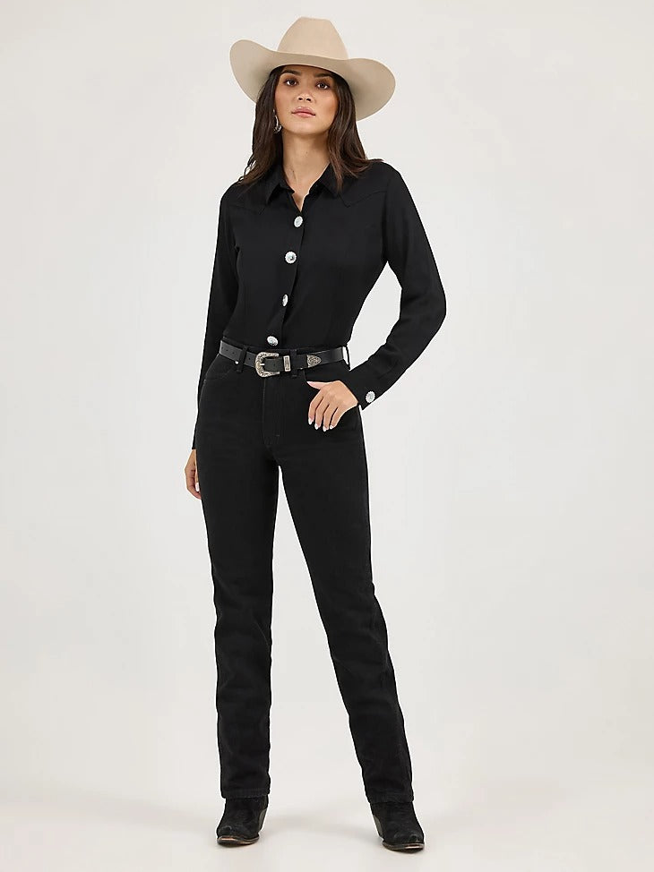 Wrangler Women's Slim Concho Button Shirt - Black
