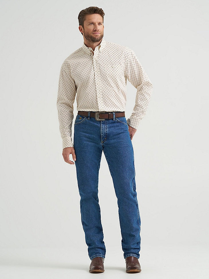 Wrangler Men's George Strait Long Sleeve Button Down One Pocket Shirt - Brown Stone