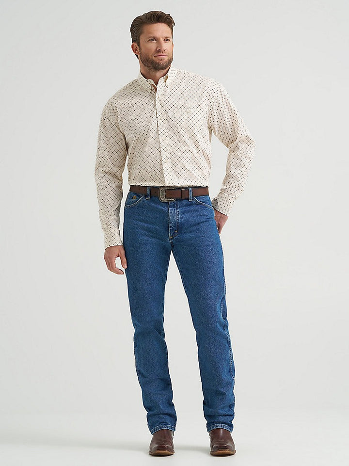 Wrangler Men's George Strait Long Sleeve Button Down One Pocket Shirt - Brown Stone