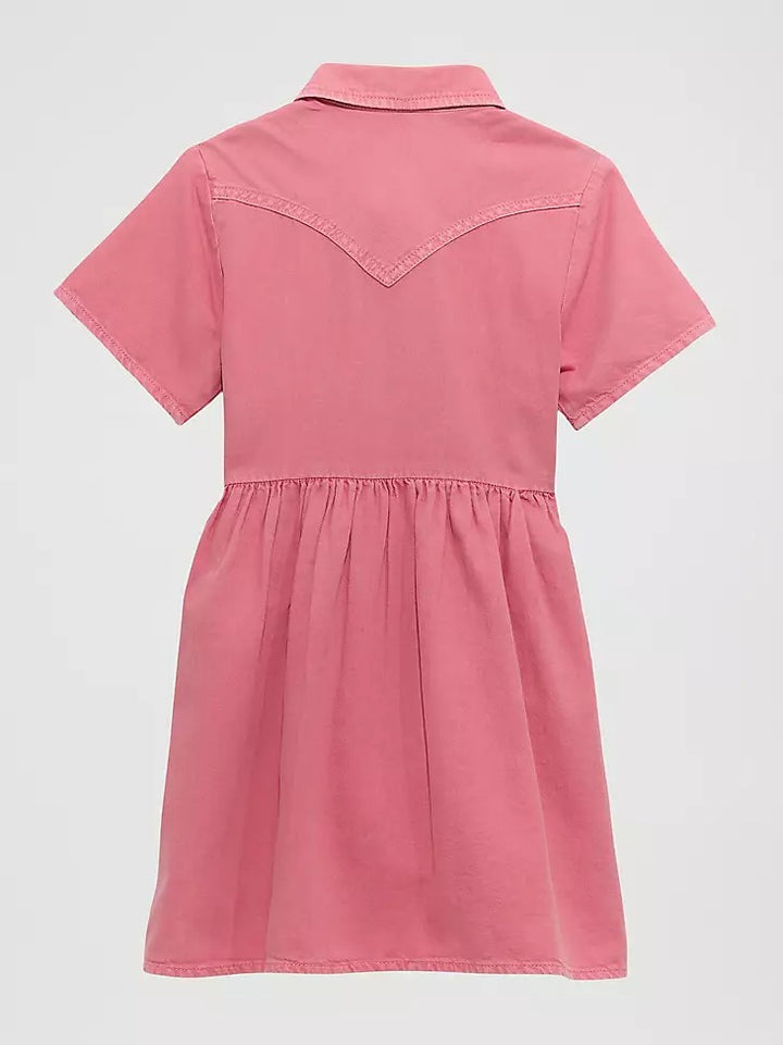 Wrangler Girl's Colorwash Denim Western Snap Dress - Pink