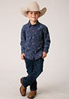 Roper Boys Long Sleeve Performance Print Snap Shirt - Vintage Paisley-Dark Blue