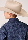 Roper Boys Long Sleeve Performance Print Snap Shirt - Vintage Paisley-Dark Blue