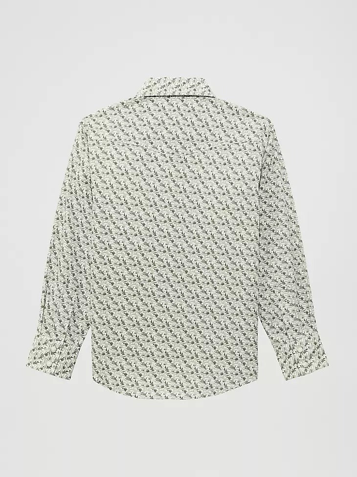 Wrangler Boys 20X Long Sleeve Shirt- Olive Cacti