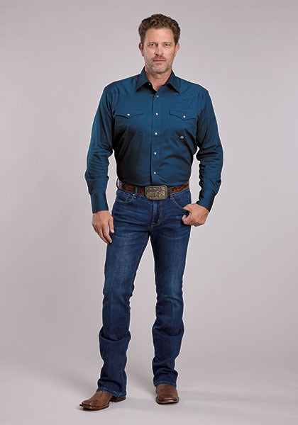 Roper Men's Snap Solid Long Sleeve Shirt - Navy