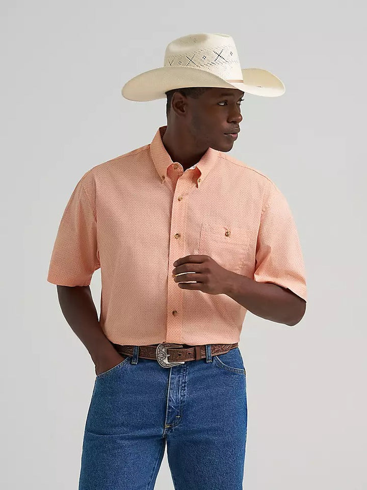 Wranglers Men's George Strait Short Sleeve One Pocket Button Down Shirt- Peach