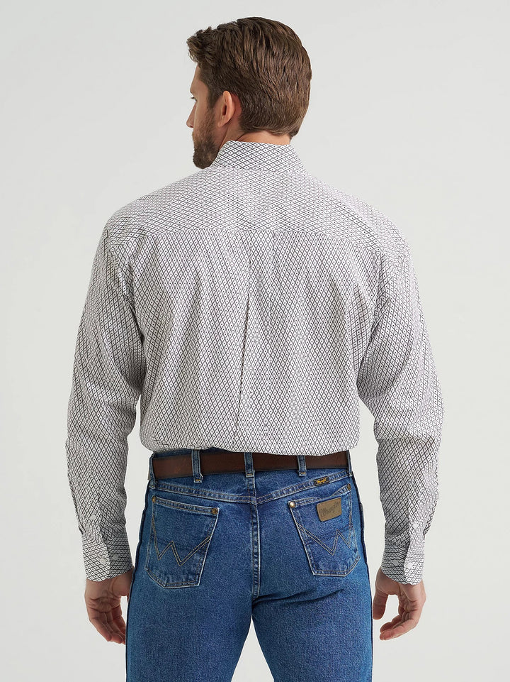 Wrangler Men's George Strait Solid One Pocket Button Down Shirt - White Wine Cross
