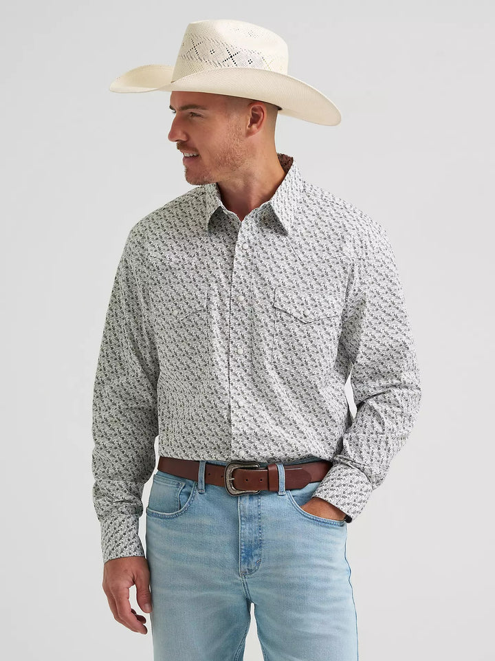 Wranglers Men's 20X Competition Long Sleeve Two Pocket Western Snap Shirt- Olive Cacti