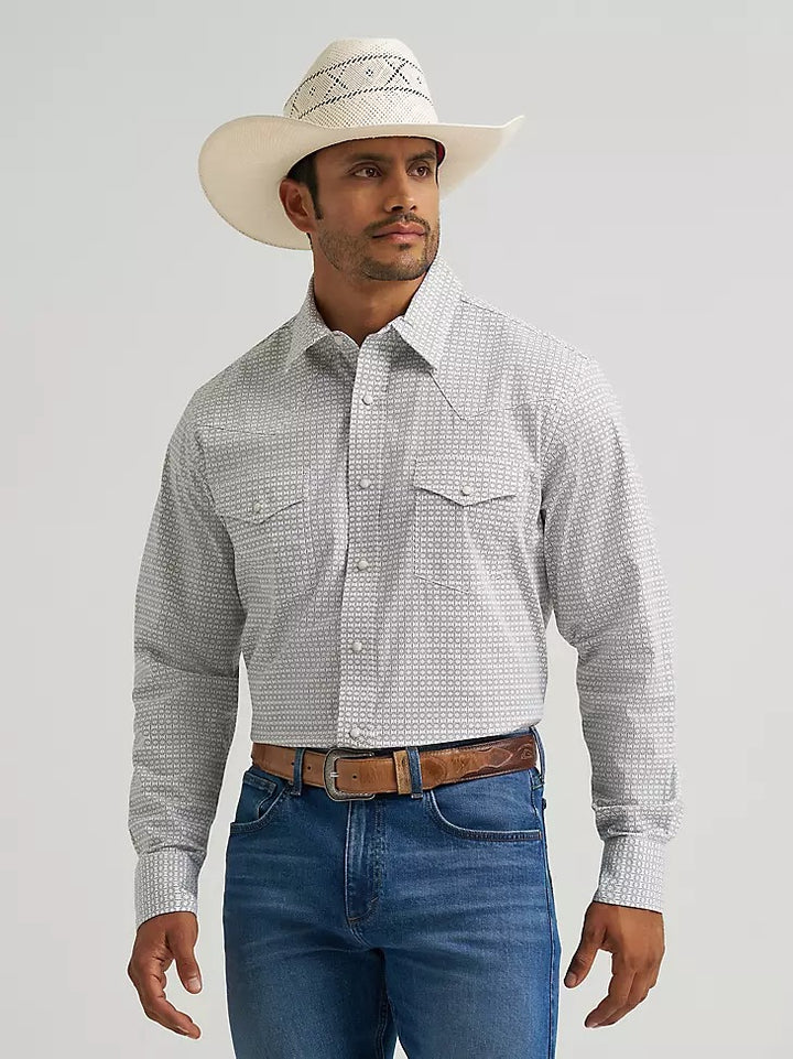 Wrangler Men's 20X Competition Long Sleeve Two Pocket Western Snap Shirt - Grey Diamond