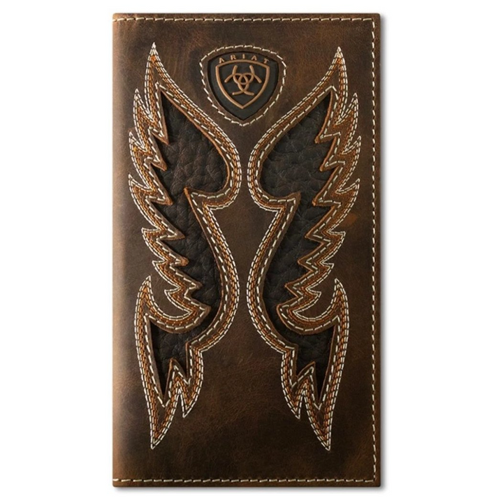 Ariat Mens Rodeo Style Wallet Boot Stitch Overlay Brown Wallet