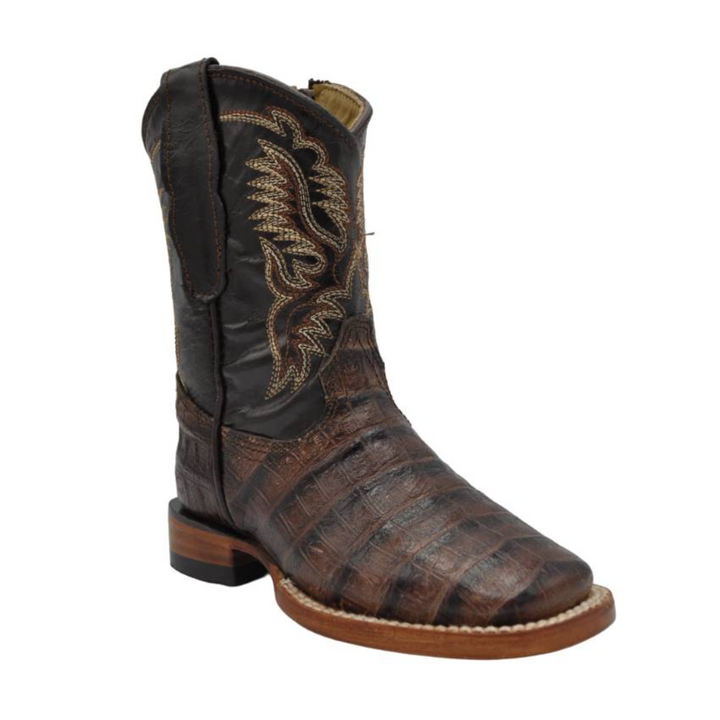 Gavel Kid's Caiman Belly Print Dark Brown Boot