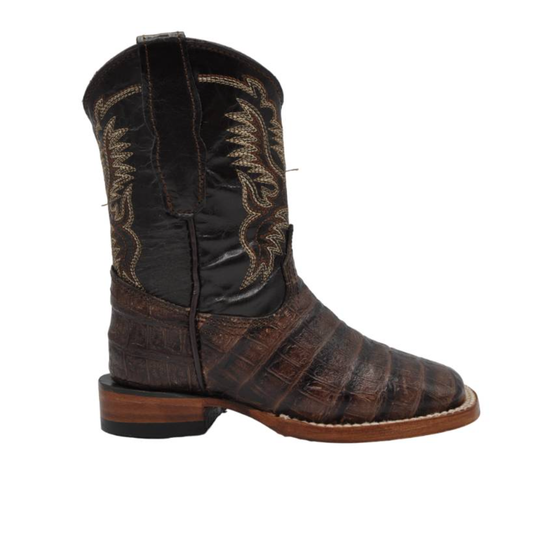 Gavel Kid's Caiman Belly Print Dark Brown Boot