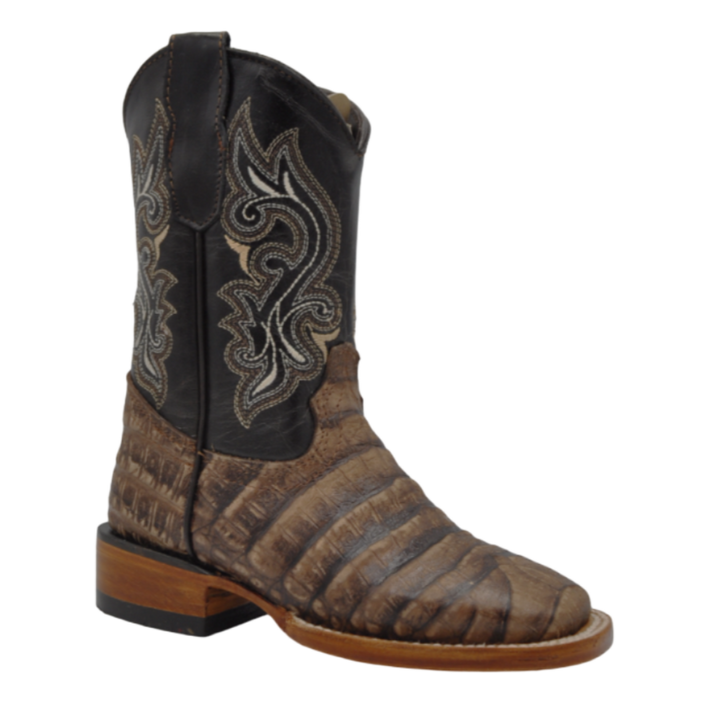 Gavel Kid's Caiman Belly Print Brown Boot