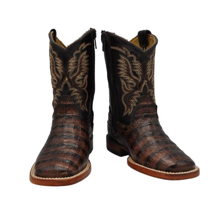 Gavel Kid's Caiman Belly Print Dark Brown Boot