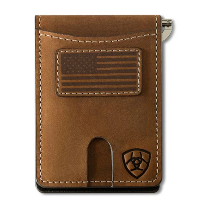 Ariat Money Clip Flag Patch Medium Brown Wallet