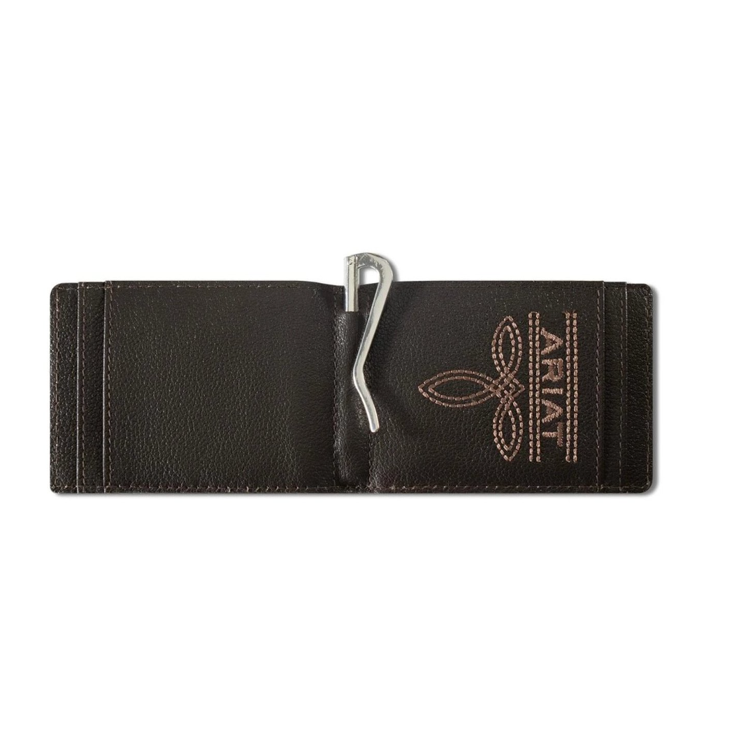 Ariat Money Clip Flag Patch Medium Brown Wallet