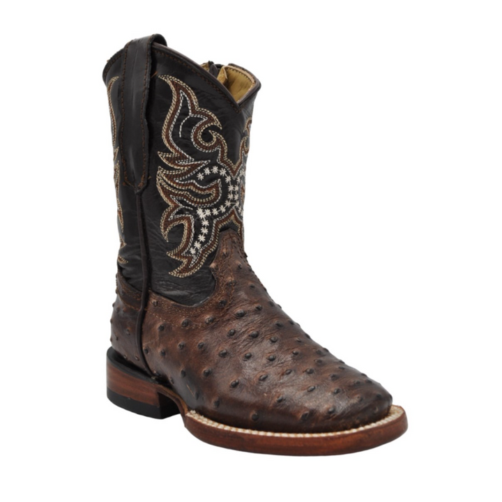 Gavel Kid's Ostrich Print Brown Boot