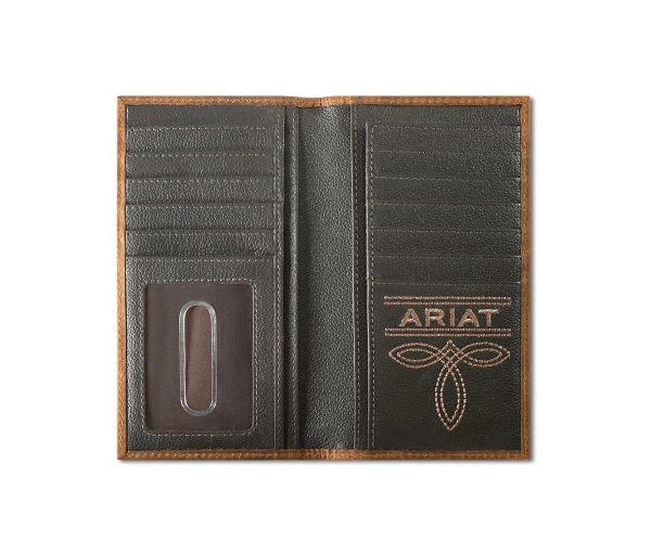 Ariat Mens Rodeo Style Wallet Boot Stitch Overlay Brown Wallet