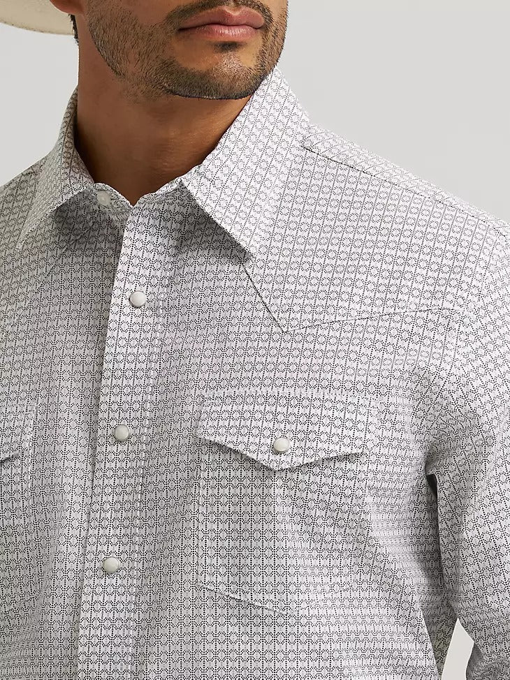Wrangler Men's 20X Competition Long Sleeve Two Pocket Western Snap Shirt - Grey Diamond