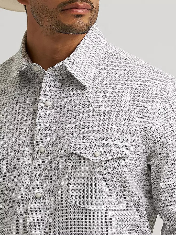 Wrangler Men's 20X Competition Long Sleeve Two Pocket Western Snap Shirt - Grey Diamond