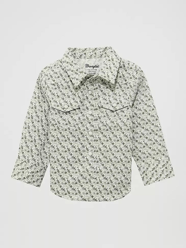 Wrangler Baby Boy  Long Sleeve Shirt -  Olive Cacti