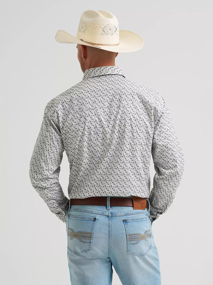 Wranglers Men's 20X Competition Long Sleeve Two Pocket Western Snap Shirt- Olive Cacti