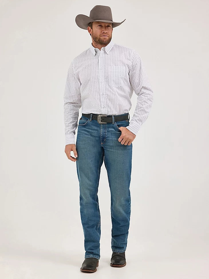 Wrangler Men's Cody Johnson Button Down Long Sleeve Shirt - Grey Diamonds