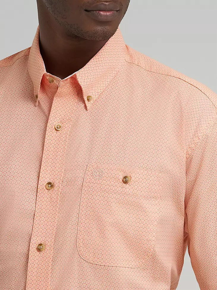 Wranglers Men's George Strait Short Sleeve One Pocket Button Down Shirt- Peach