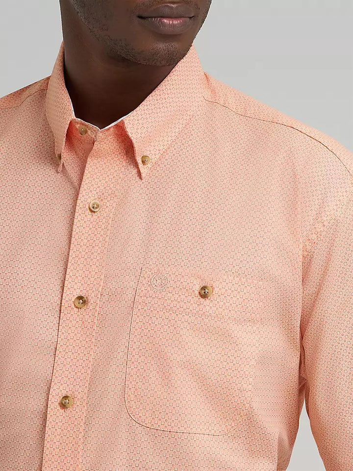 Wranglers Men's George Strait Short Sleeve One Pocket Button Down Shirt- Peach