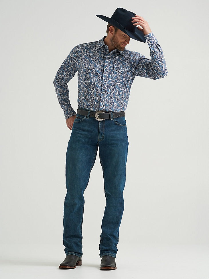 Wrangler Men's 20X Competition Long Sleeve Snap Shirt - Blue Mix Paisley