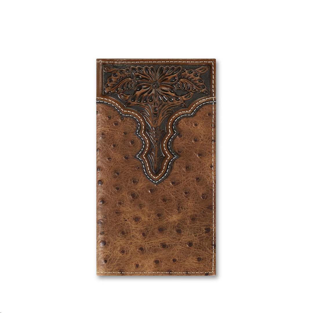 Ariat Men's Rodeo Ostrich Floral Wallet Brown