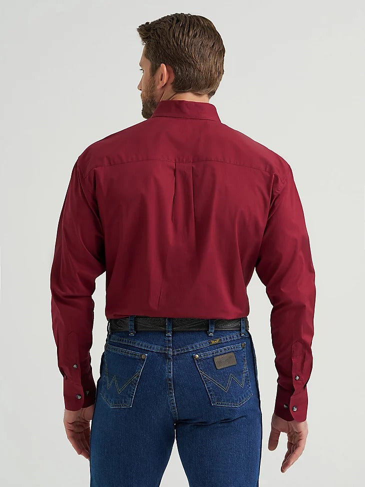 Wrangler Men's George Strait Solid One Pocket Button Down Shirt - Burgundy Wine