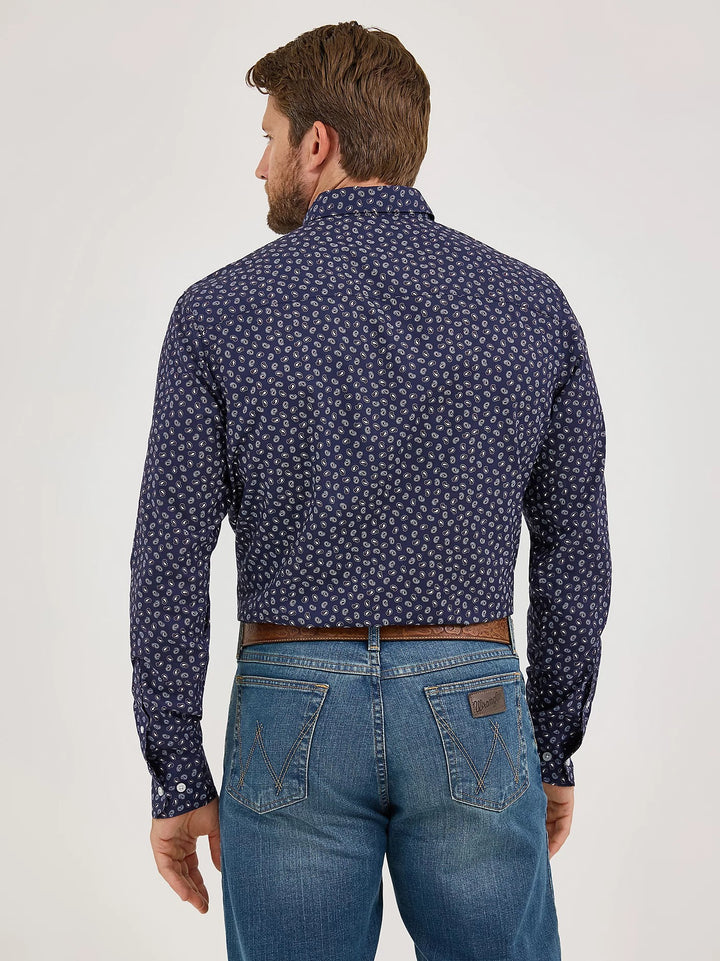 Wrangler Men's Cody Johnson One Pocket Button Down Shirt - Navy Paisley