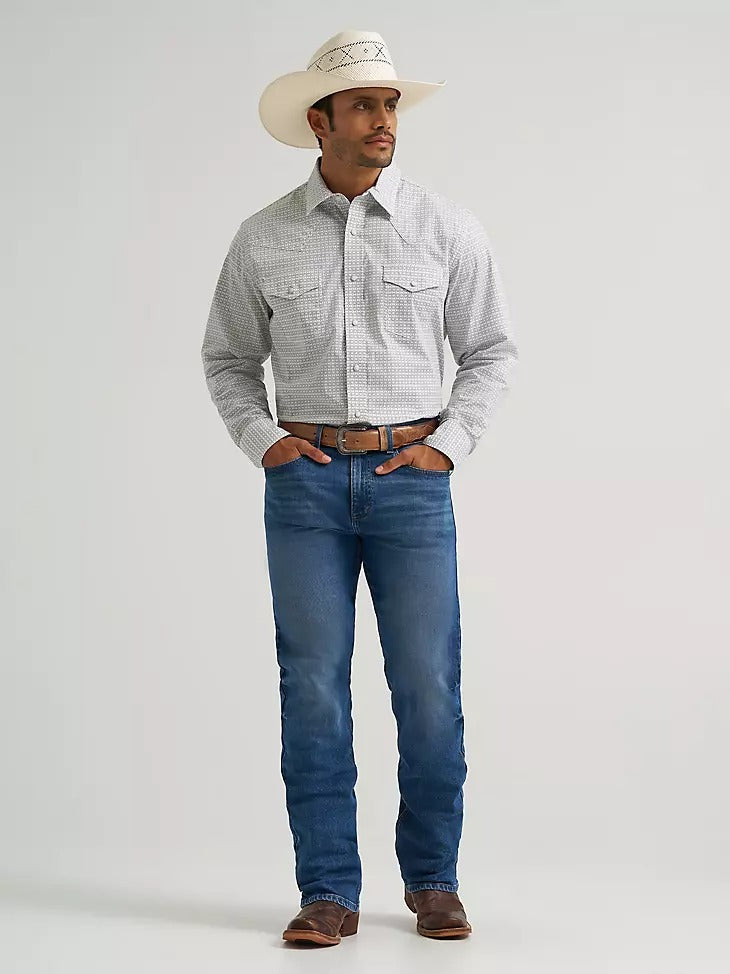 Wrangler Men's 20X Competition Long Sleeve Two Pocket Western Snap Shirt - Grey Diamond