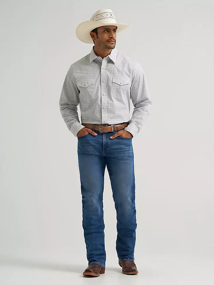 Wrangler Men's 20X Competition Long Sleeve Two Pocket Western Snap Shirt - Grey Diamond