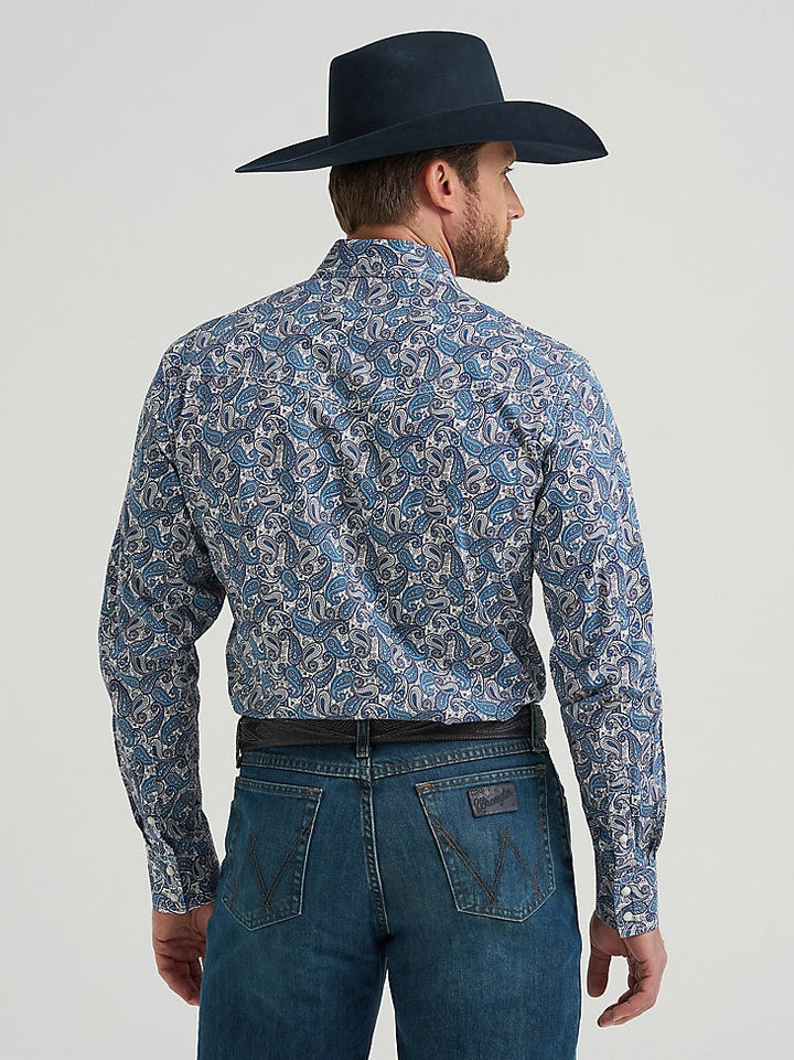 Wrangler Men's 20X Competition Long Sleeve Snap Shirt - Blue Mix Paisley
