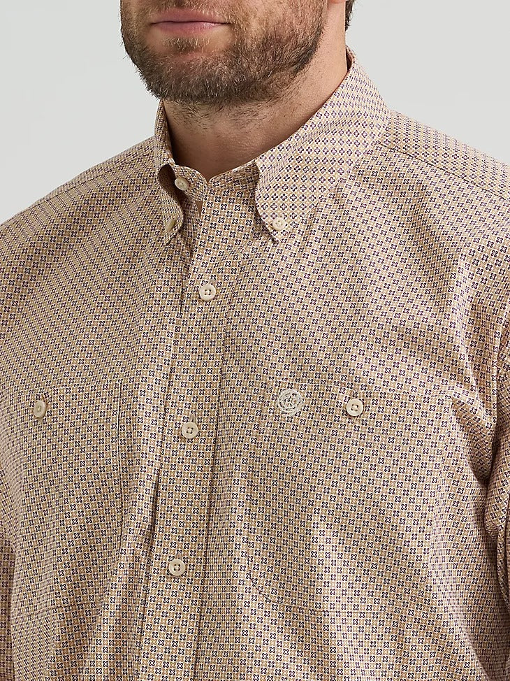 Wrangler Men's George Strait Long Sleeve Button Down Two Pocket Shirt - Purple Tan Mod