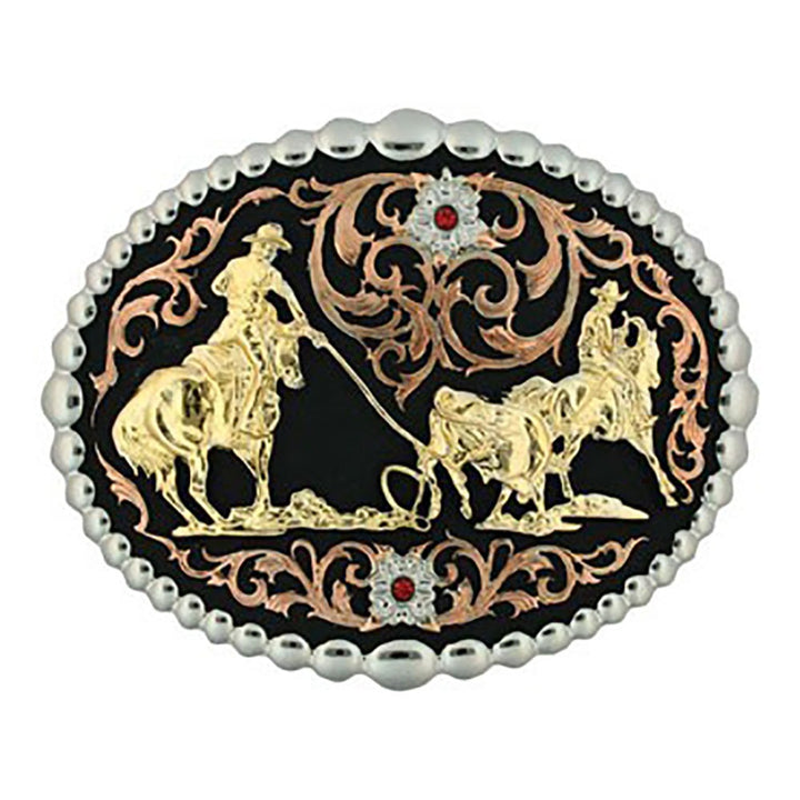 Montana Silversmiths Tri Color Team Roper Attitude Belt Buckle
