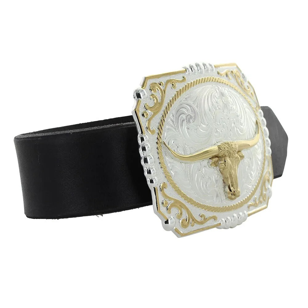 Montana Silversmiths Two-tone Cowboy Cameo Buckle with Longhorn