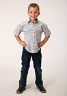 Roper Boys Short Sleeve Print Snap Shirt - Floral Blue Print
