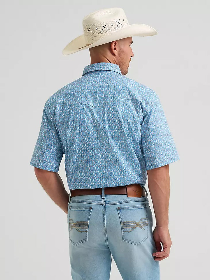 Wrangler Men's 20X Competition Advanced Comfort Short Sleeve Western Snap Shirt - Blue Jay