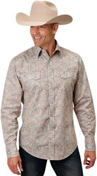 Roper Men's Performance Y/D Print Dot Paisley Long Snap Shirt