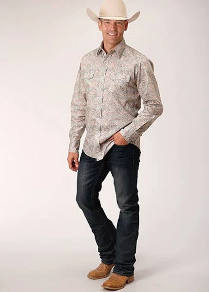 Roper Men's Performance Y/D Print Dot Paisley Long Snap Shirt