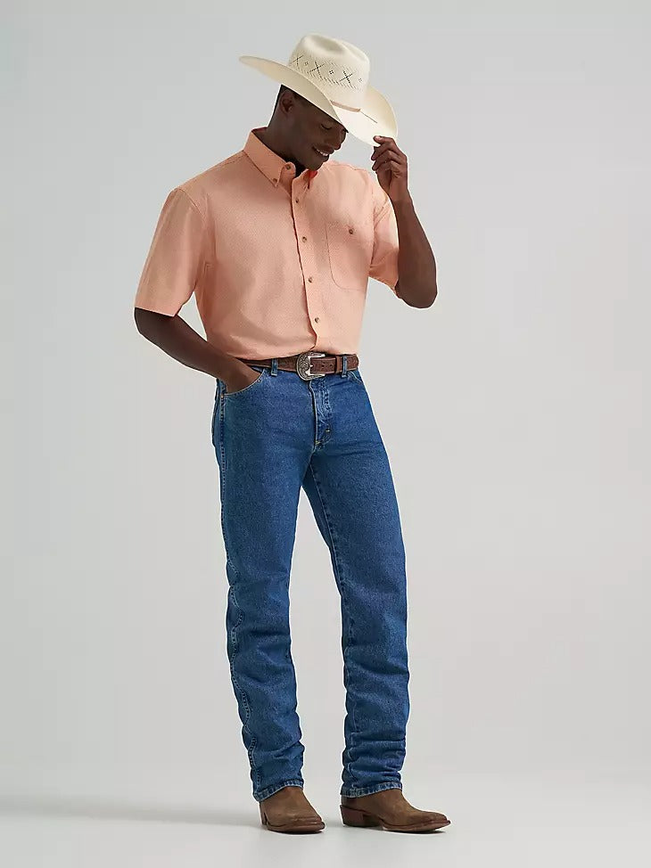 Wranglers Men's George Strait Short Sleeve One Pocket Button Down Shirt- Peach