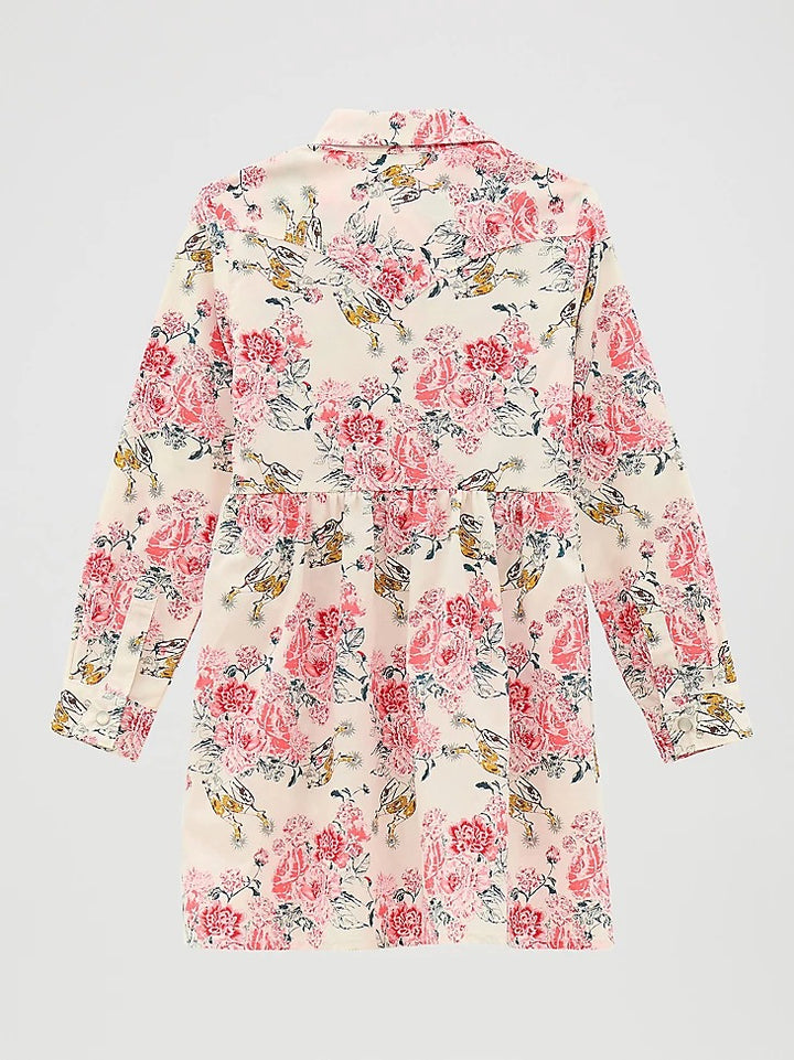 Wrangler Girl's Long Sleeve Printed Western Snap Dress - Floral White