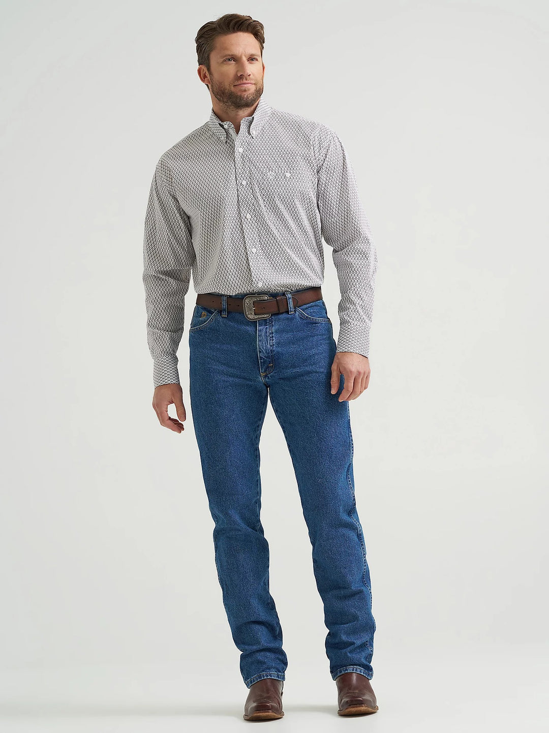 Wrangler Men's George Strait Solid One Pocket Button Down Shirt - White Wine Cross