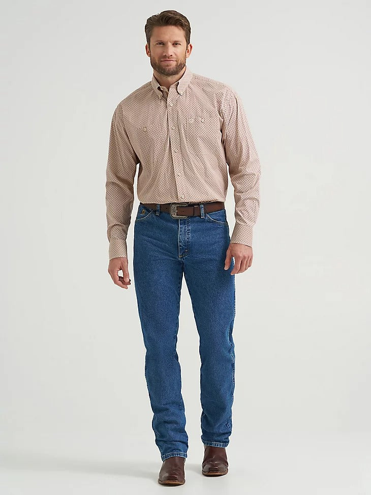 Wrangler Men's George Strait Long Sleeve Button Down Two Pocket Shirt - Purple Tan Mod